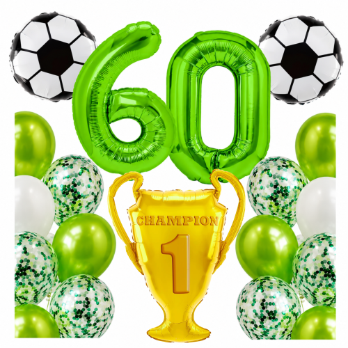 Zestaw dla piłkarza Urodziny cyfry zielone 60 100cm football piłki PUCHAR .png