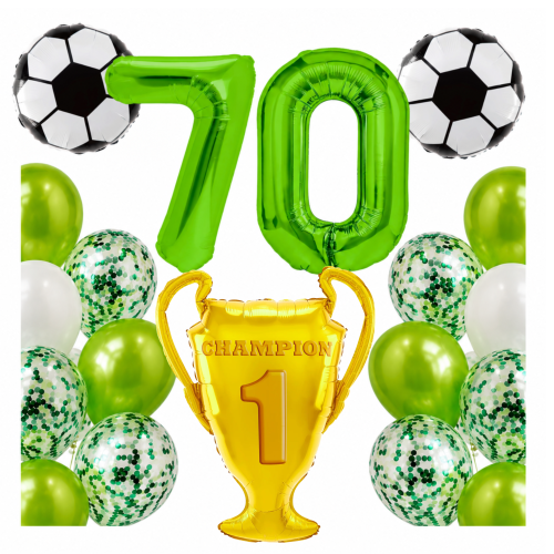 Zestaw dla piłkarza Urodziny cyfry zielone 70 100cm football piłki PUCHAR.png