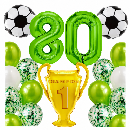 Zestaw dla piłkarza Urodziny cyfry zielone 80 100cm football piłki PUCHAR.png