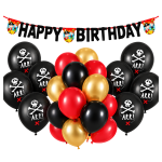 Zestaw balonów na urodziny PIRAT Czaszka Happy Birthday czarne czerwone