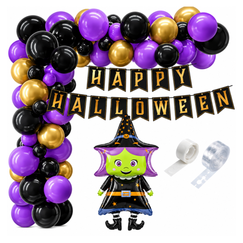 Girlanda balonowa Wiedźma Halloween baner Happy Halloween balony fioletowe