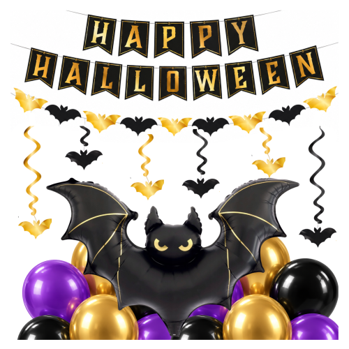 Balony na Halloween NIETOPERZE Girlanda świderki Dekoracje zestaw.png