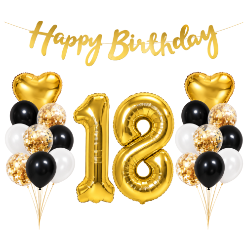 Zestaw balonów na urodziny Złote Cyfry 100 cm Serca Happy Birthday