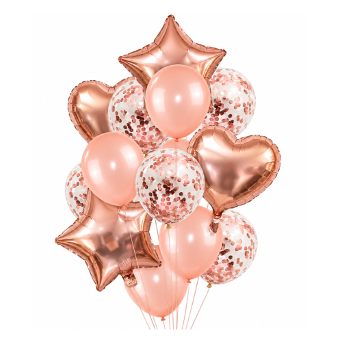 Zestaw balonów Rose Gold Gwiazdy i Serca Dekoracja Urodzinowa.png