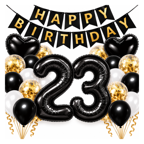 Zestaw balonów na urodziny czarne złote cyfry 100 cm serca Happy Birthday