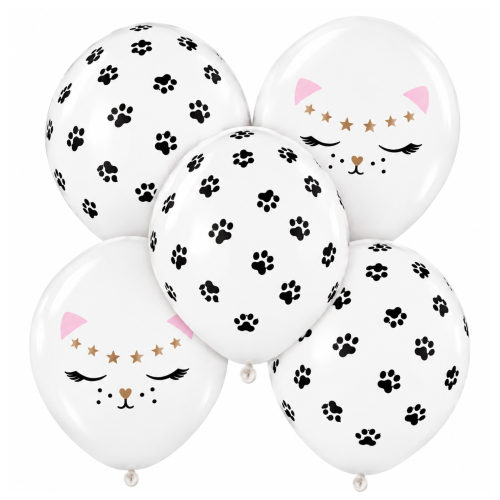 Balony ŁAPKI KOTKA 5 sztuk 30cm urodziny Roczek Dzień Zwierząt KOTA.png