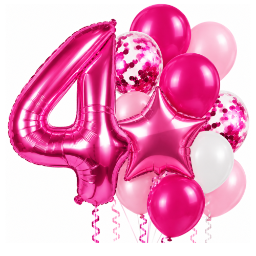 Balony na urodziny dziewczynki Zestaw balonów różowe z cyfrą fuksja 0-9 Hel.png