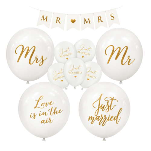 Zestaw balonów na wesele Just Married Mr Mrs Love Is in the Air PLENER.png
