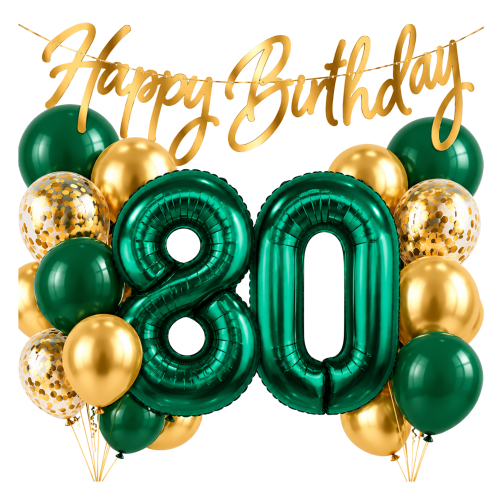 Balony Butelkowa Zieleń Cyfry 80 Urodziny 80tka zestaw balonów złote Baner.png