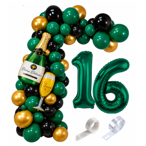 Girlanda balonowa butelkowa zieleń Cyfry 16 Urodziny 16stka Sweet Sixteen.png