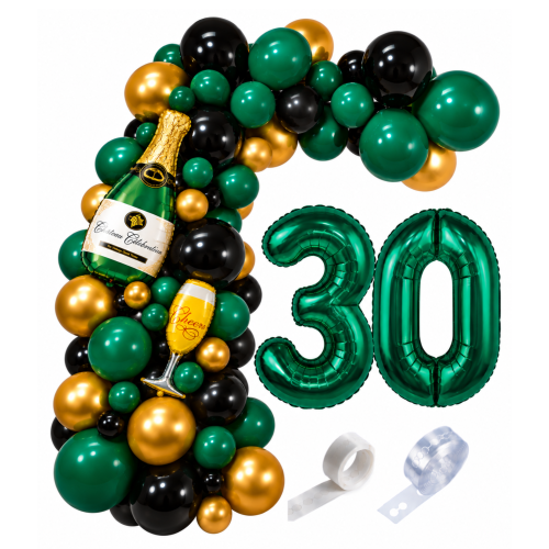 Girlanda balonowa butelkowa zieleń Cyfry 30 Urodziny 30stka Butelka Szampana.png
