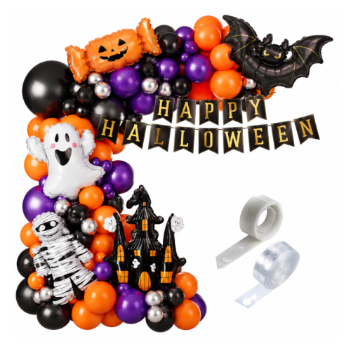 Zestaw na Halloween Girlanda balonowa 80 balonów Baner Nietoperz Duszek.png