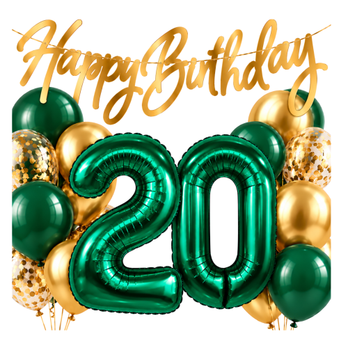 Balony Butelkowa Zieleń Cyfry 20 Urodziny 20stka zestaw balonów złote Baner.png